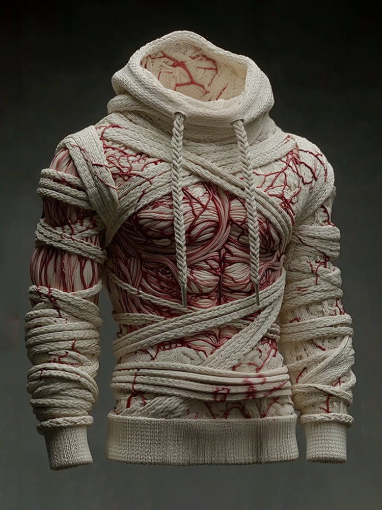 Halloween Bandage Muscle Art Knit Hooded Sweater