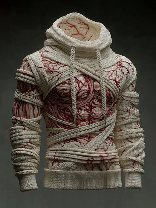 Halloween Bandage Muscle Art Knit Hooded Sweater