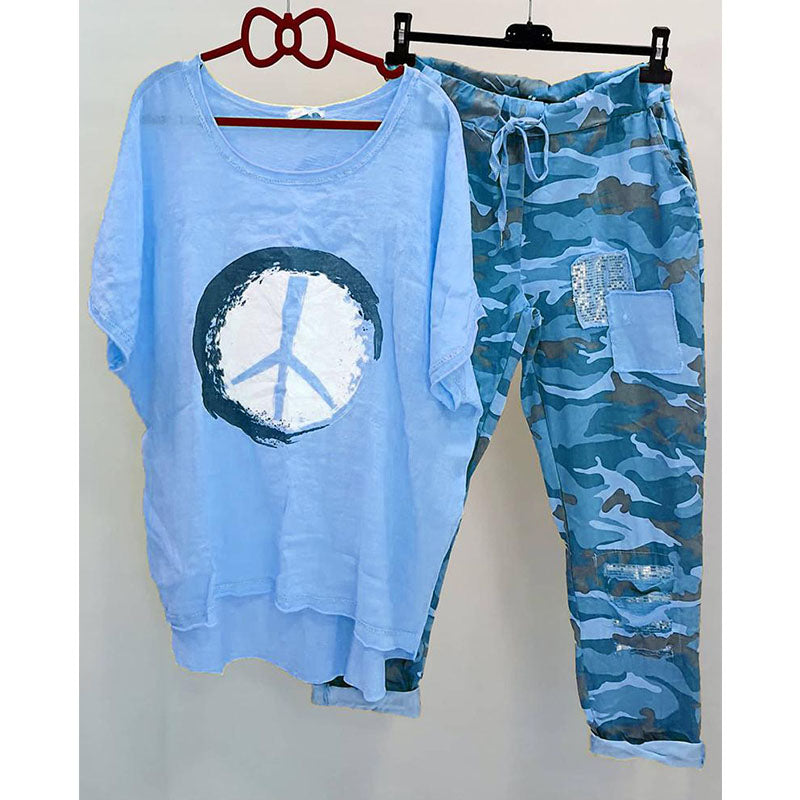 Airrys™ Women's Short Sleeve Top Camo Pants Two Piece Set