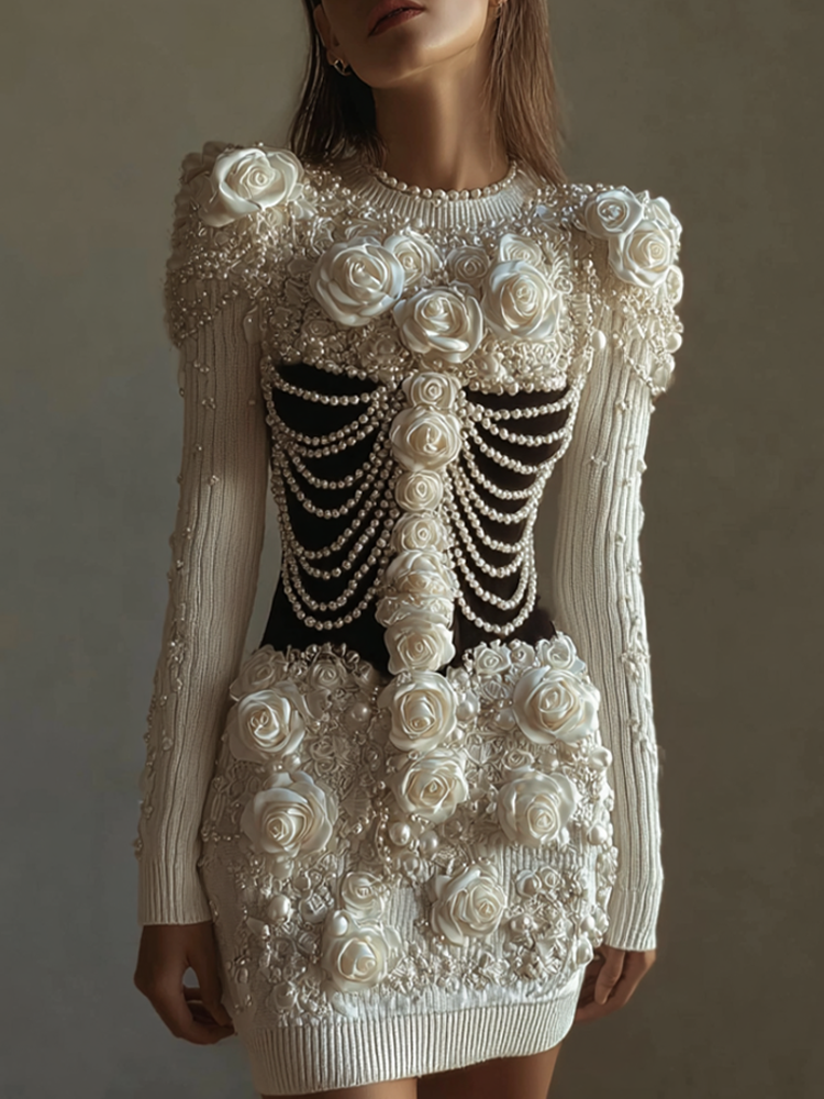 Women's Retro Halloween Line Art Knitted Warm Sweater Dress