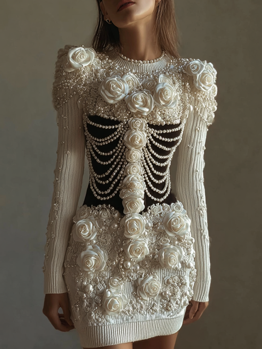 Women's Retro Halloween Line Art Knitted Warm Sweater Dress