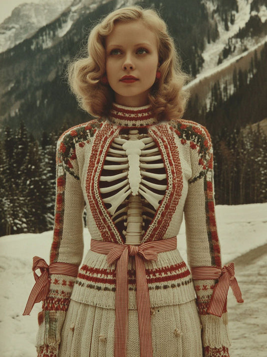 Women's Vintage Tribal Skeleton 3d Art Cozy High Neck Sweater