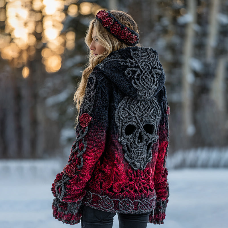 Women's Rose Skull Comfort Loose Gradient Button Sweater Cardigan