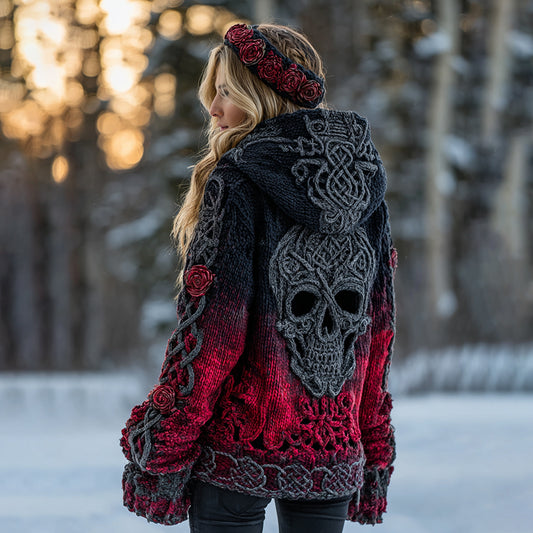 Women's Rose Skull Comfort Loose Gradient Button Sweater Cardigan