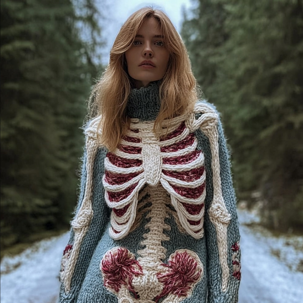 Female Anatomy Art High Collar Mist Blue High Collar Sweater