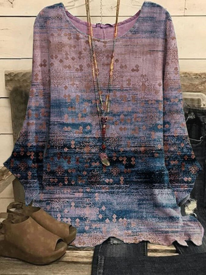 Airrys™ Women's Printed Round Neck Loose Retro Top