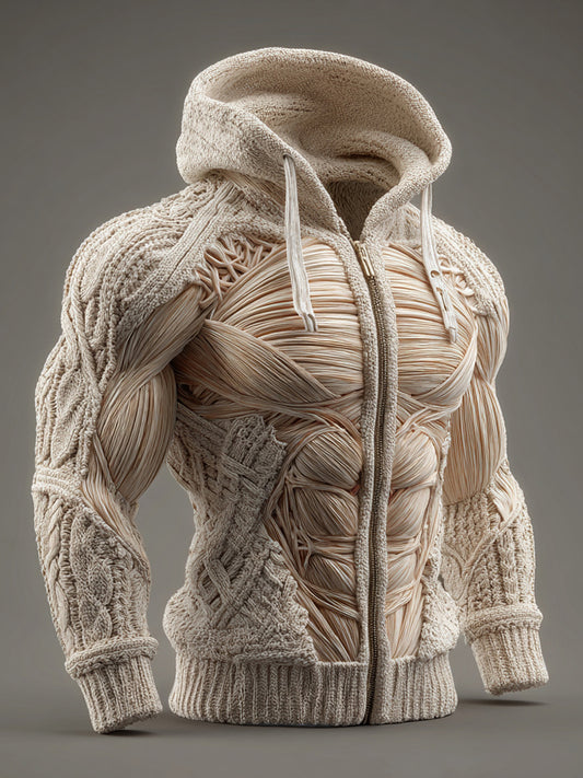 Vintage Muscles Anatomical Art Men's Casual Warm Zip-up Sweater