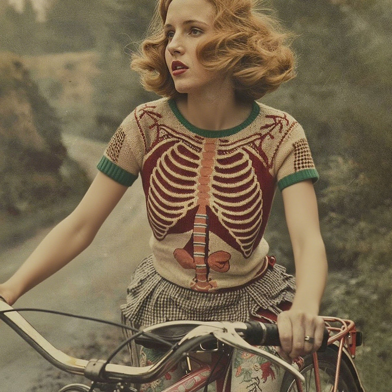 Vintage Classic Halloween Anatomy Art Short Sleeve Chunky Knitted Sweater