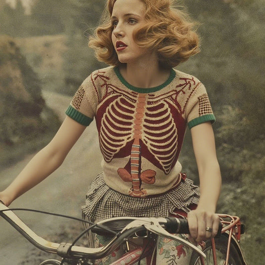 Vintage Classic Halloween Anatomy Art Short Sleeve Chunky Knitted Sweater