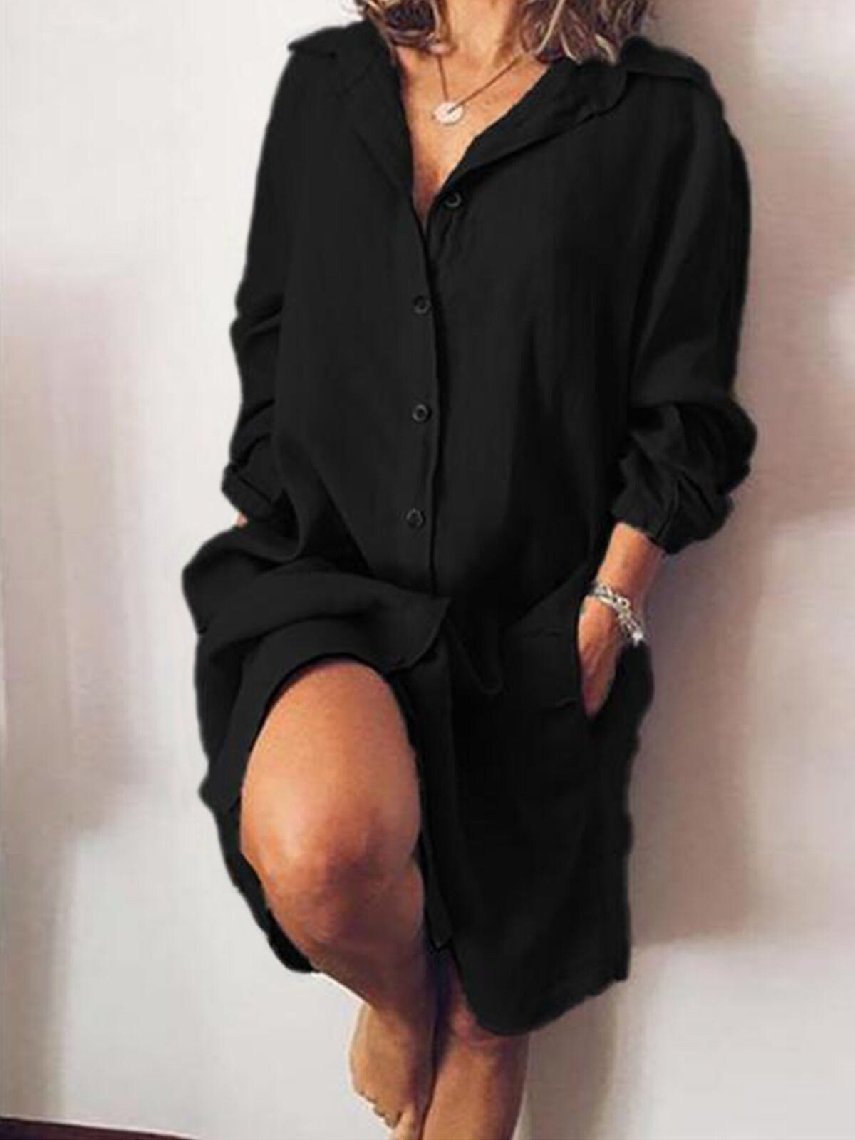 Airrys™ Women's Casual Pure Color Cotton Shirt Dress