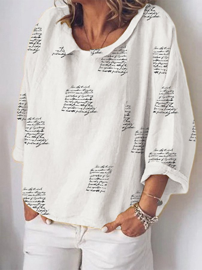 Airrys™ Women's Cotton Linen O-Neck Letter Print Shirt