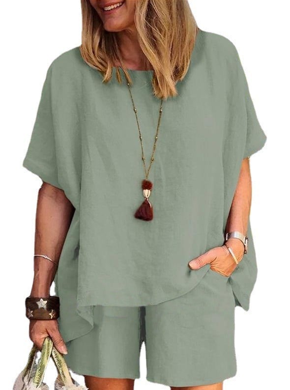 Solid color Elastic waist Suit