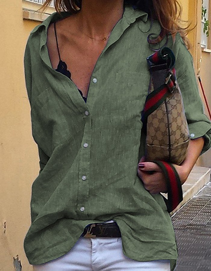 Women's Casual Solid Long Sleeved Shirt