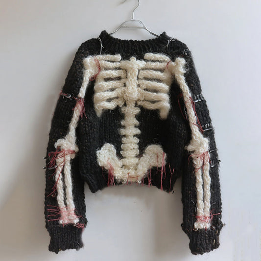 Women's Vintage White Black Skeleton Art Cozy Sweater