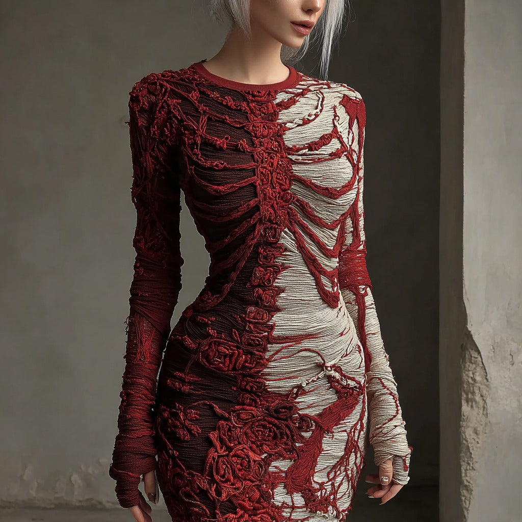 Women's Halloween Skull Rose Art Knitted Wool Skirt