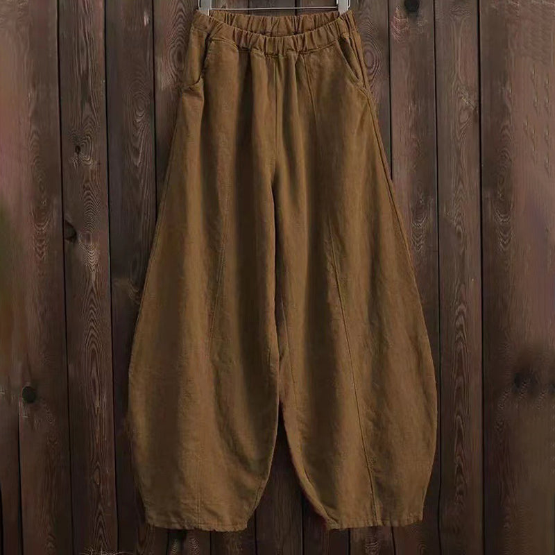 Vintage Plain Pocket Casual Lantern Pant