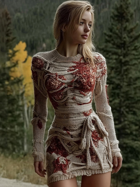 Women's Halloween Bandage Design Mini Round Neck Dress