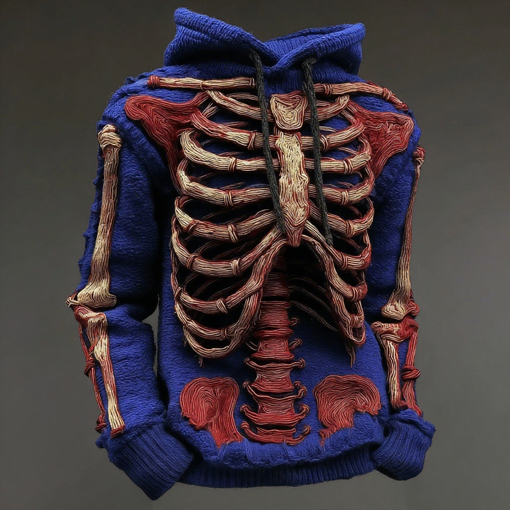 Halloween Bloody Skeleton Cozy Knit Hooded Sweater