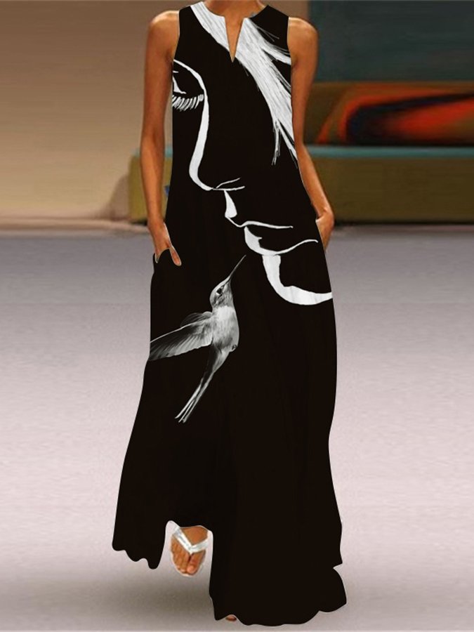 Airrys™ V-Neck Sleeveless Long Graphic Print Dress