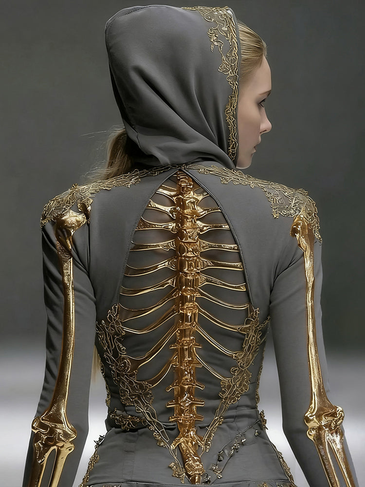 Halloween Skull Graphic Casual Hooded T-shirt