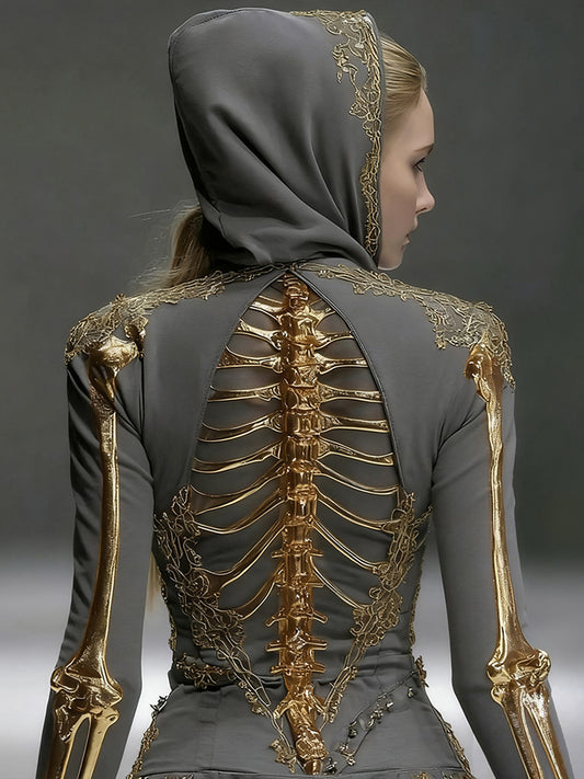 Halloween Skull Graphic Casual Hooded T-shirt