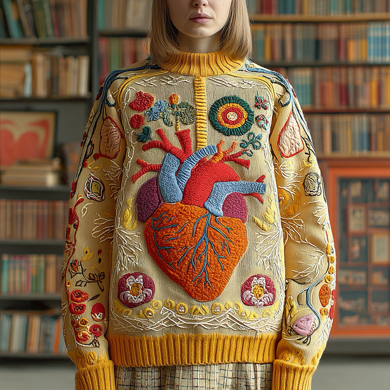 Women's Classic Halloween Anatomy Art Knit Turtleneck Sweater