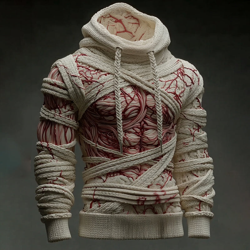 Halloween Bandage Muscle Art Knit Hooded Sweater