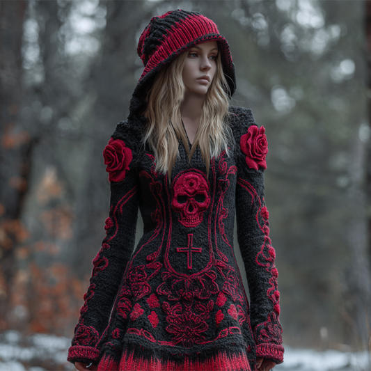 Halloween Viking Style Lady Hooded Knit Sweater Dress
