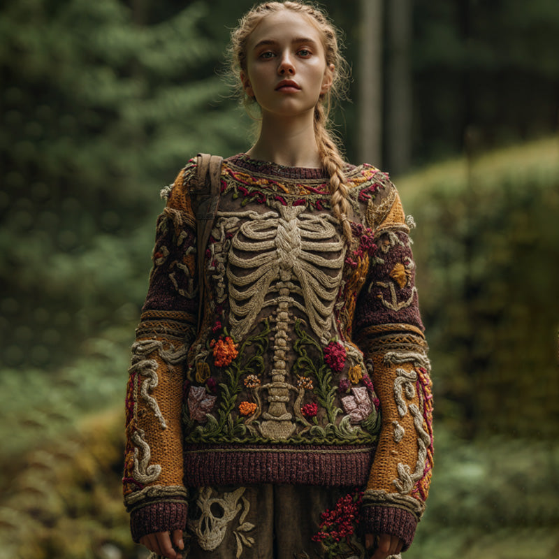 Vintage Halloween Anatomical Heart And Floral Art Sweater