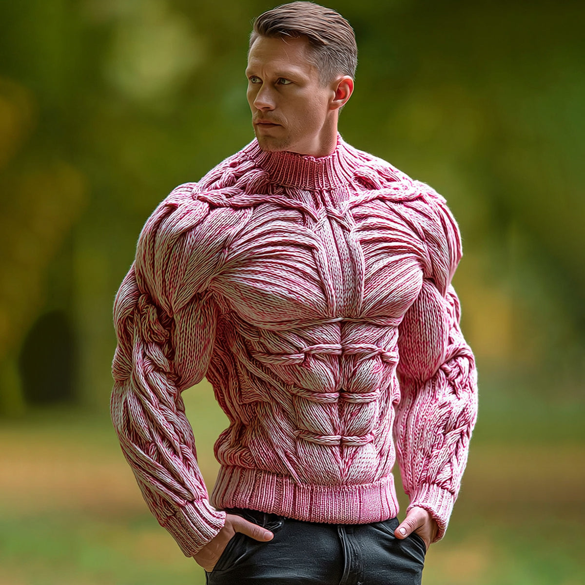 Men's Vintage Muscles Blood Vessels Art Jacquard Cozy Knitted Turtleneck Sweater