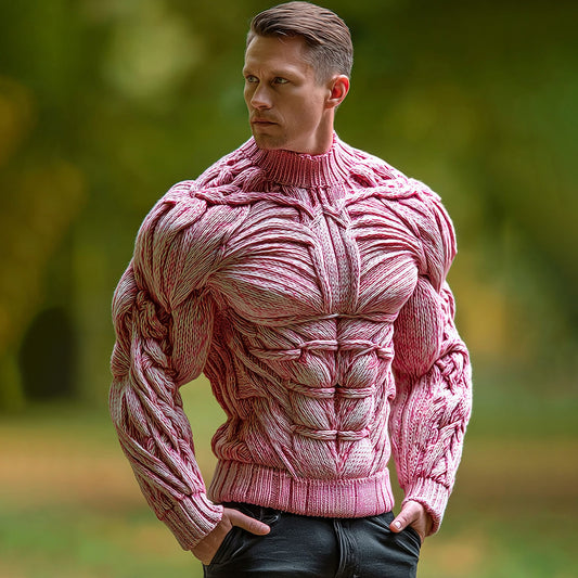Men's Vintage Muscles Blood Vessels Art Jacquard Cozy Knitted Turtleneck Sweater