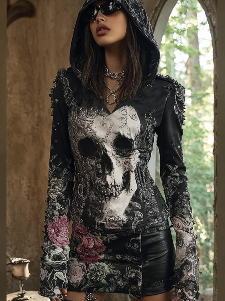 Halloween-themed Gothic-style Women's Hooded Sweatshirt