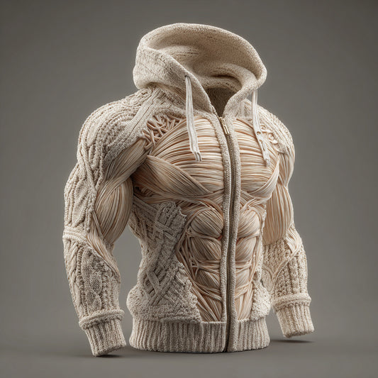 Vintage Muscles Anatomical Art Men's Casual Warm Zip-up Sweater
