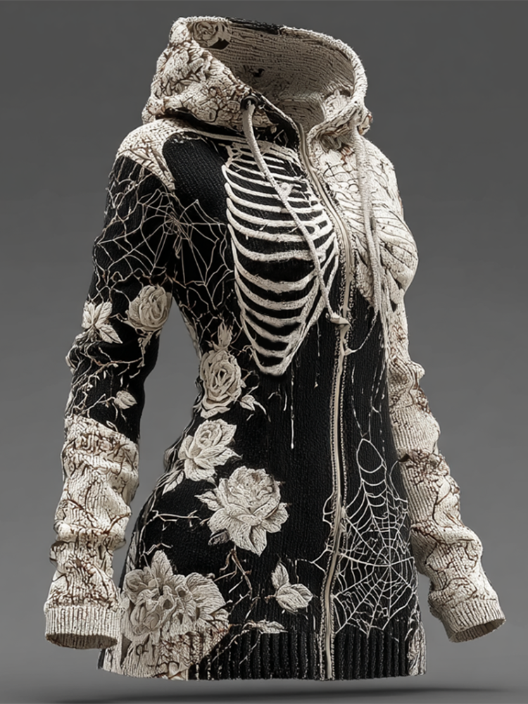 Ladies' Halloween Line Art Dark Style Knit Sweater Jacket