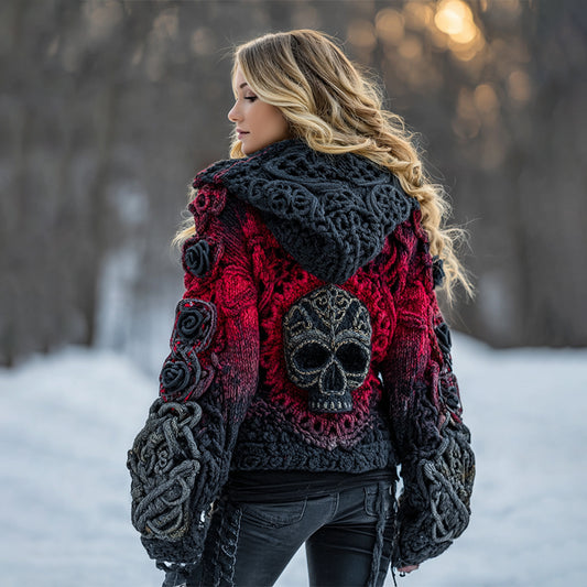 Women's Rose Skull Comfort Gradient Button Sweater Cardigan