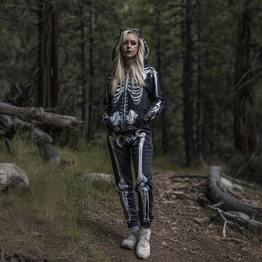 Women's Halloween Skeleton Pattern Two-piece Suit