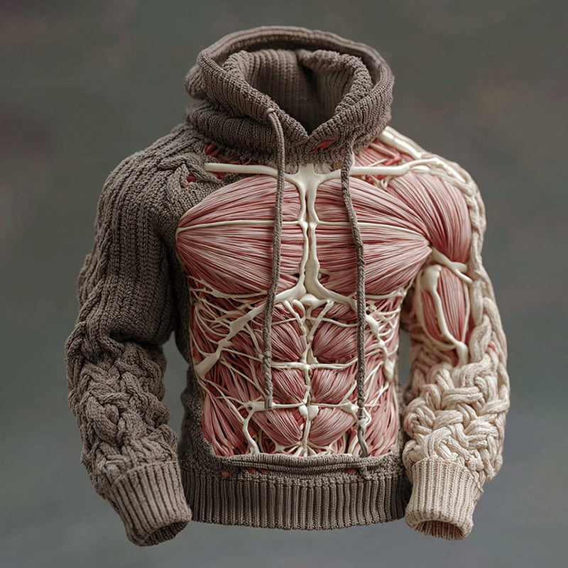 Men's Halloween Skull Line Art Knitted Hooded Sweater