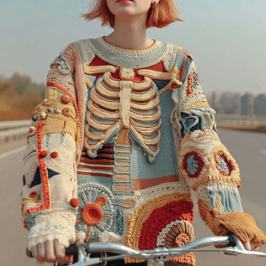 Women's Vintage Halloween Anatomy And Floral Art Cozy Sweater