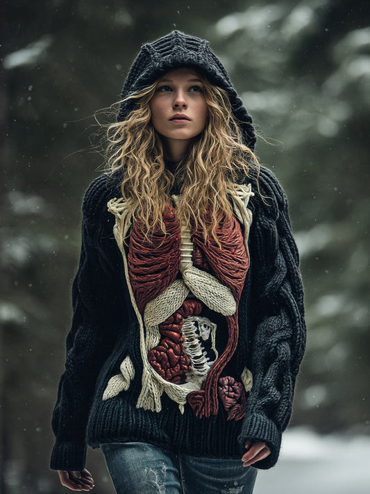 Women's Halloween Human Anatomy Art Knit Hooded Sweater