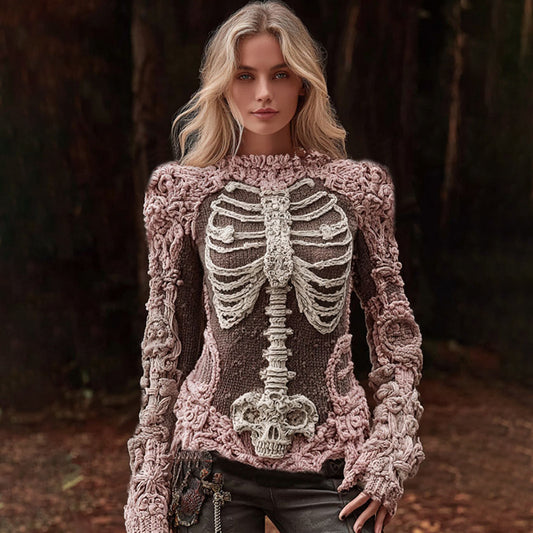 Women's Vintage Halloween Anatomy And Skeleton Art Cozy Sweater
