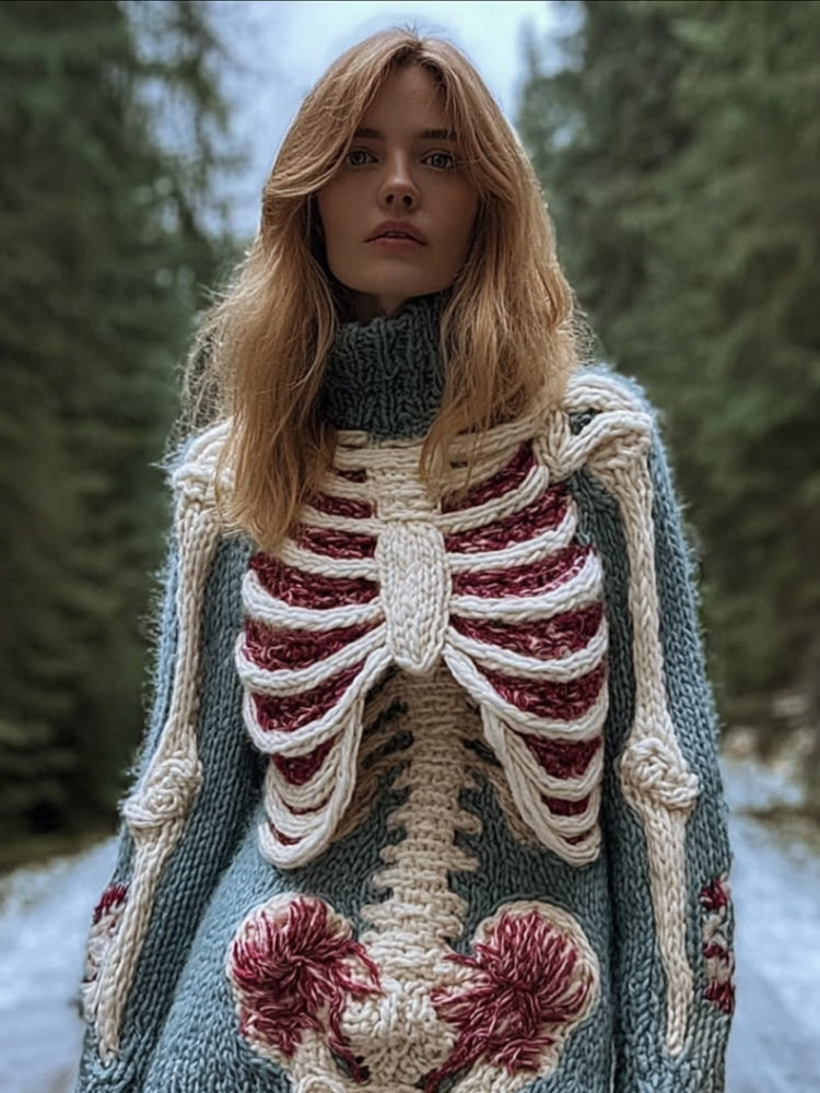 Female Anatomy Art High Collar Mist Blue High Collar Sweater