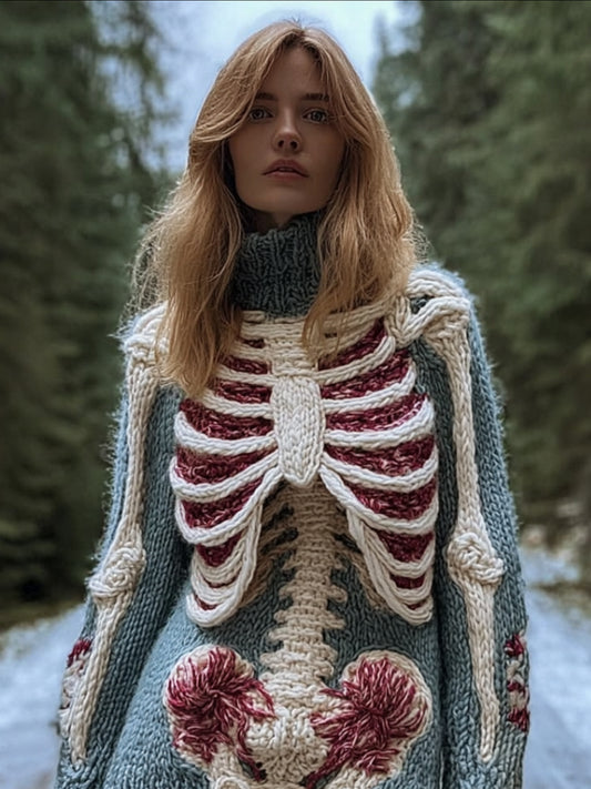 Female Anatomy Art High Collar Mist Blue High Collar Sweater