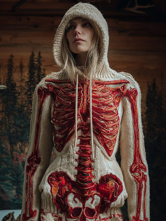 Women Halloween Bloody Anatomy Art Hooded Sweater
