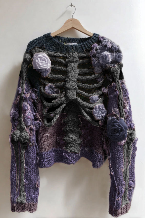 Women's Vintage Skeleton And Rose Art Cozy Sweater