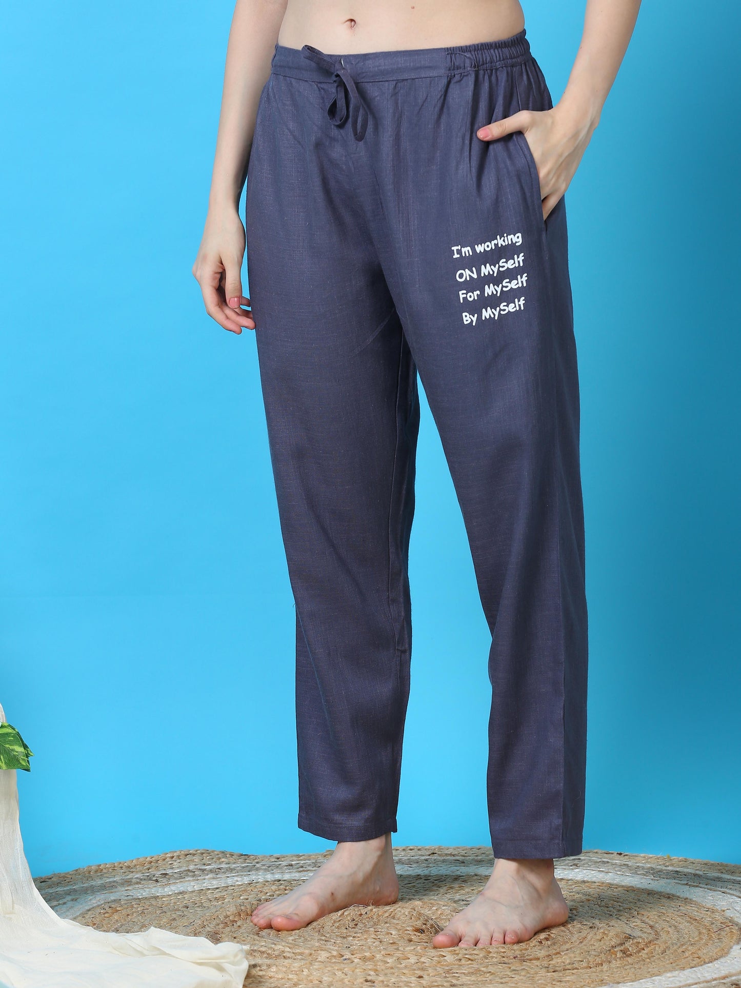 Linen Round Neck Co-ord Sets Steel Blue