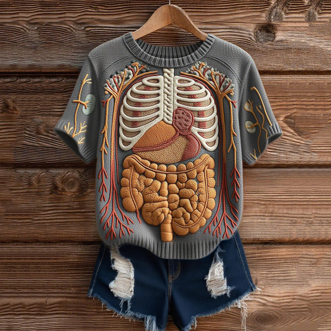 Vintage Classic Halloween Anatomy Art Short Sleeve Chunky Knitted Sweater