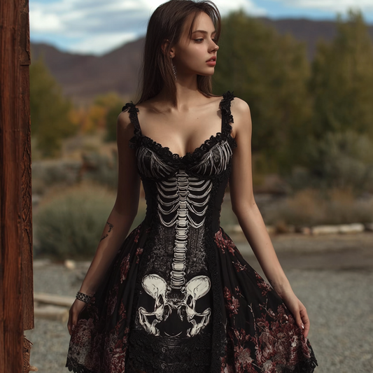 Halloween Skeleton Skeleton Pattern Women's Cotton And Linen Sleeveless Dress