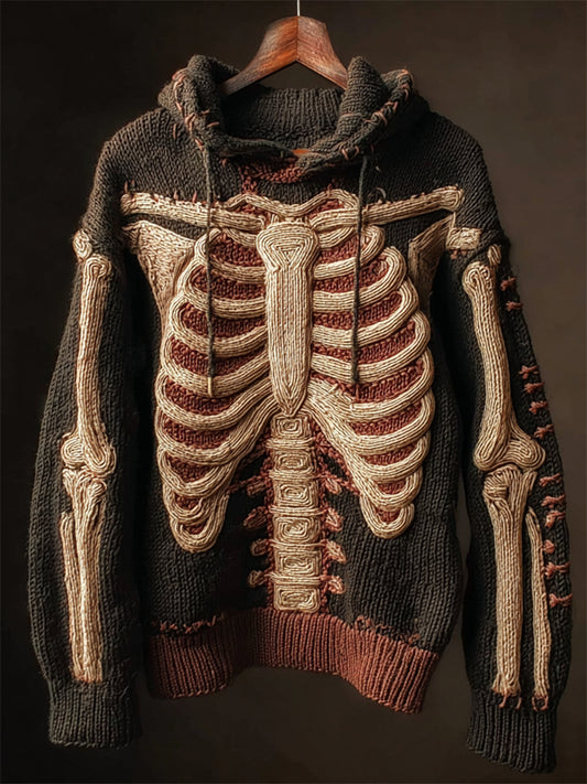Halloween Skeleton Crochet Anatomy Cozy Knit Hooded Sweater