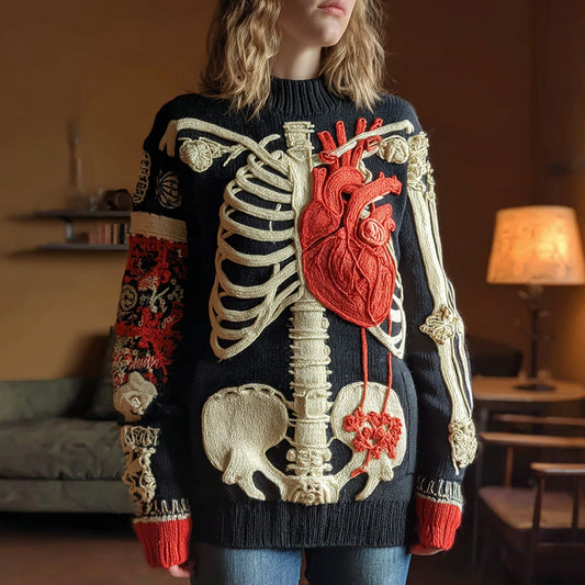 Women's Classic Halloween Anatomy Art Knit Pullover Sweater