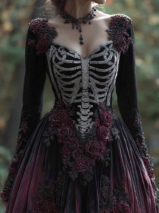 Women's Halloween Skull Rose Dress